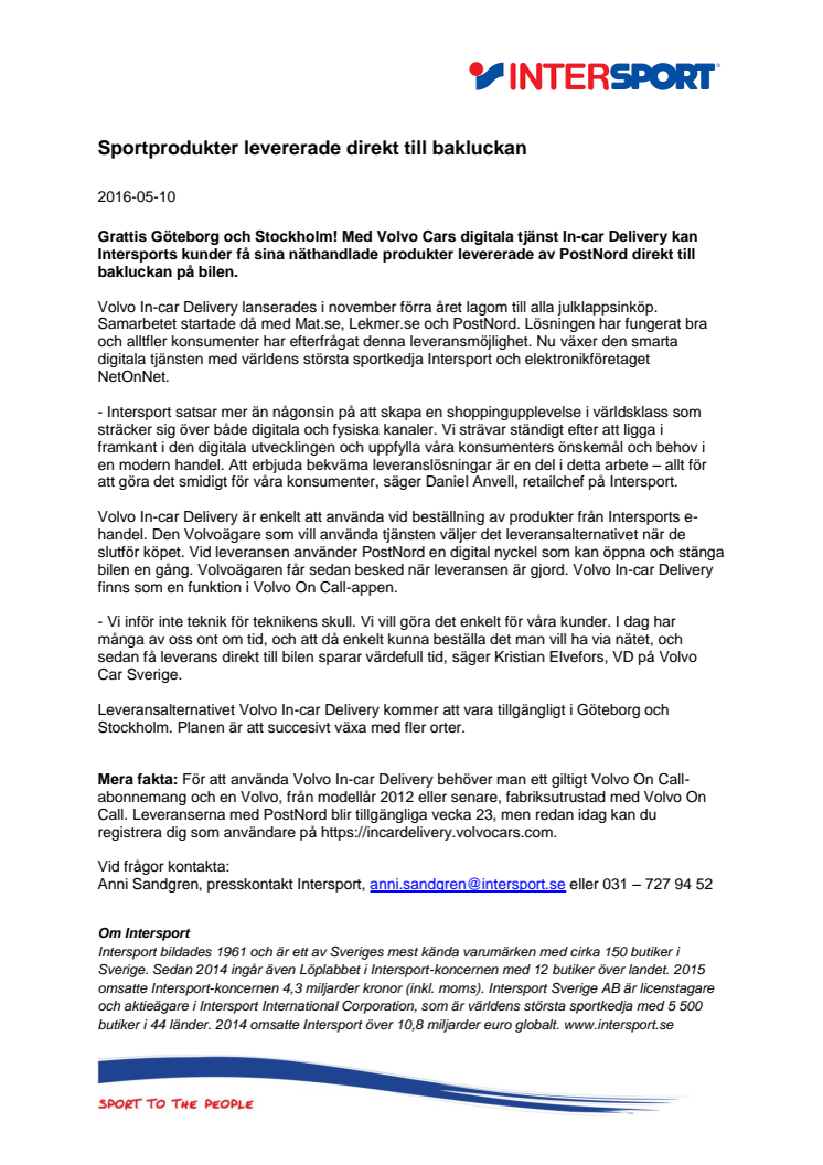 Sportprodukter levererade direkt till bakluckan