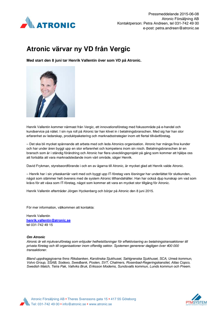 Atronic värvar ny VD från Vergic