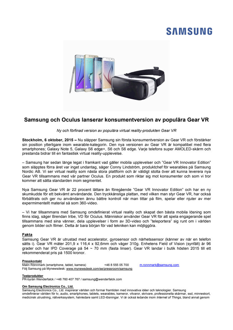 Samsung och Oculus lanserar konsumentversion av populära Gear VR