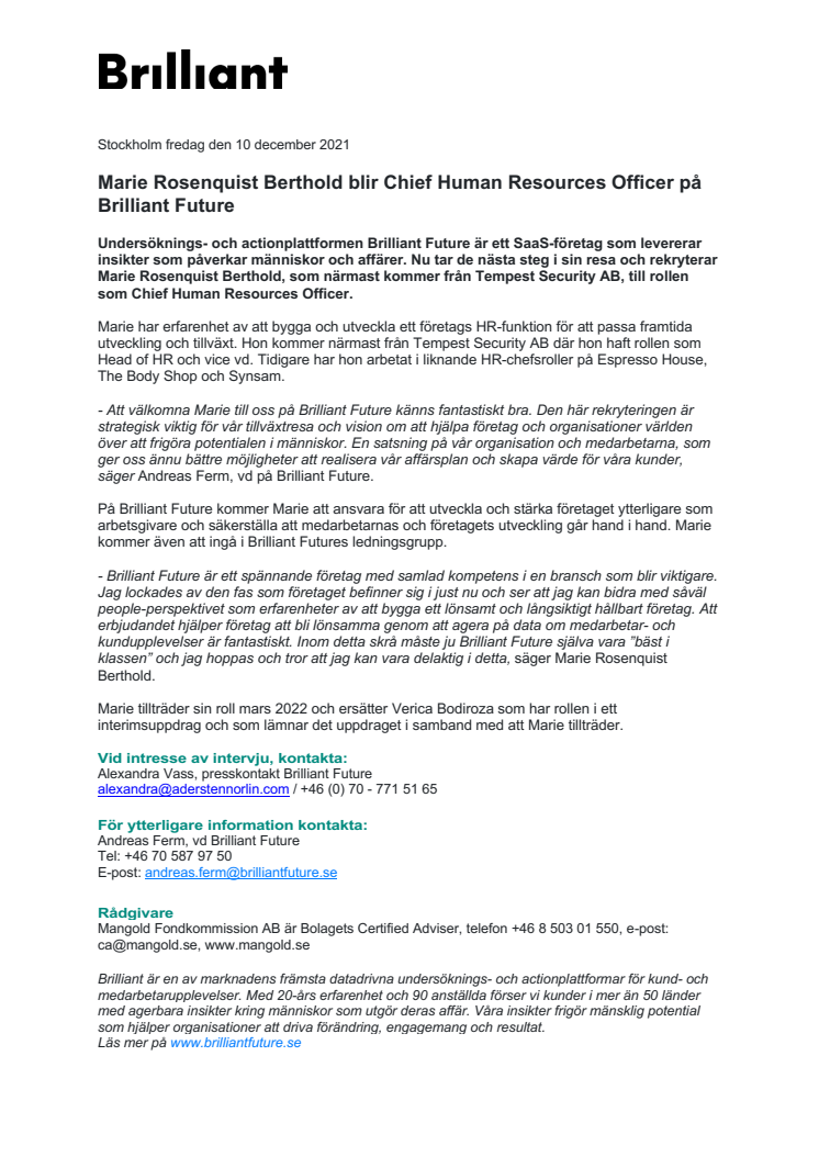 Marie Rosenquist Berthold blir Chief Human Resources Officer på Brilliant Future .pdf