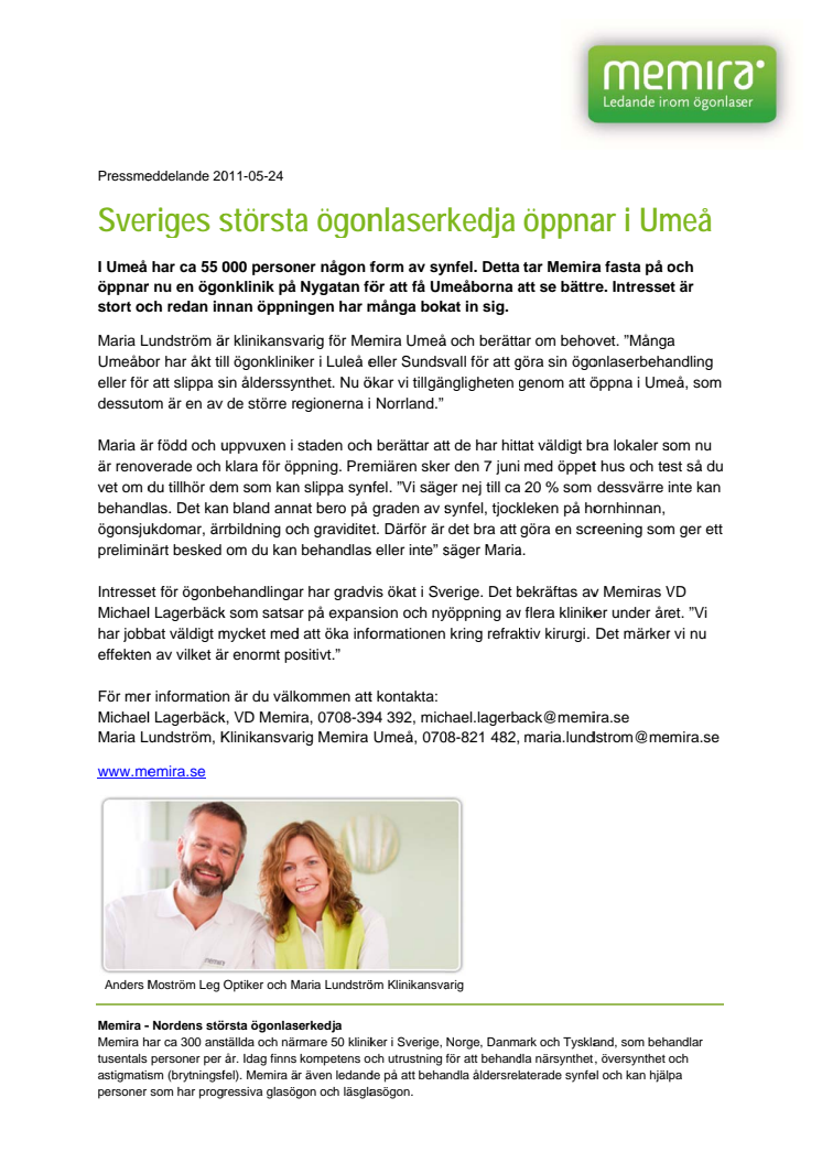 Sveriges största ögonlaserkedja öppnar i Umeå