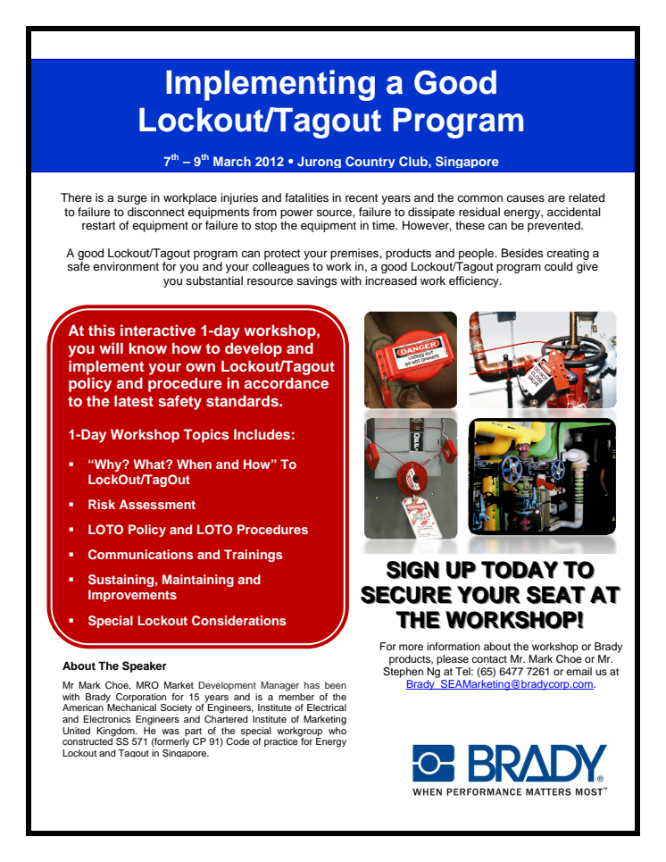 Implementing a Good Lockout Tagout Program Workshop Info & Reg Form
