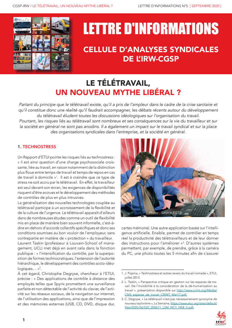 Lettre d'informations 5 : LE TELETRAVAIL, UN NOUVEAU MYTHE LIBERAL ? 