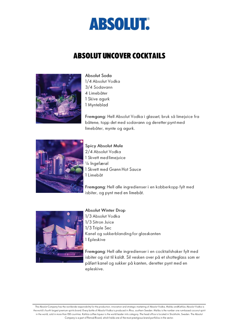 Absolut Uncover Cocktails