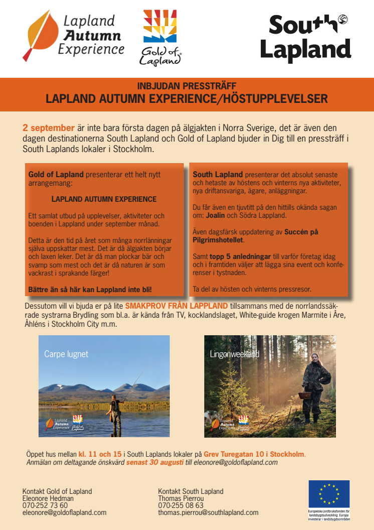 INBJUDAN PRESSTRÄFF LAPLAND AUTUMN EXPERIENCE/HÖSTUPPLEVELSER