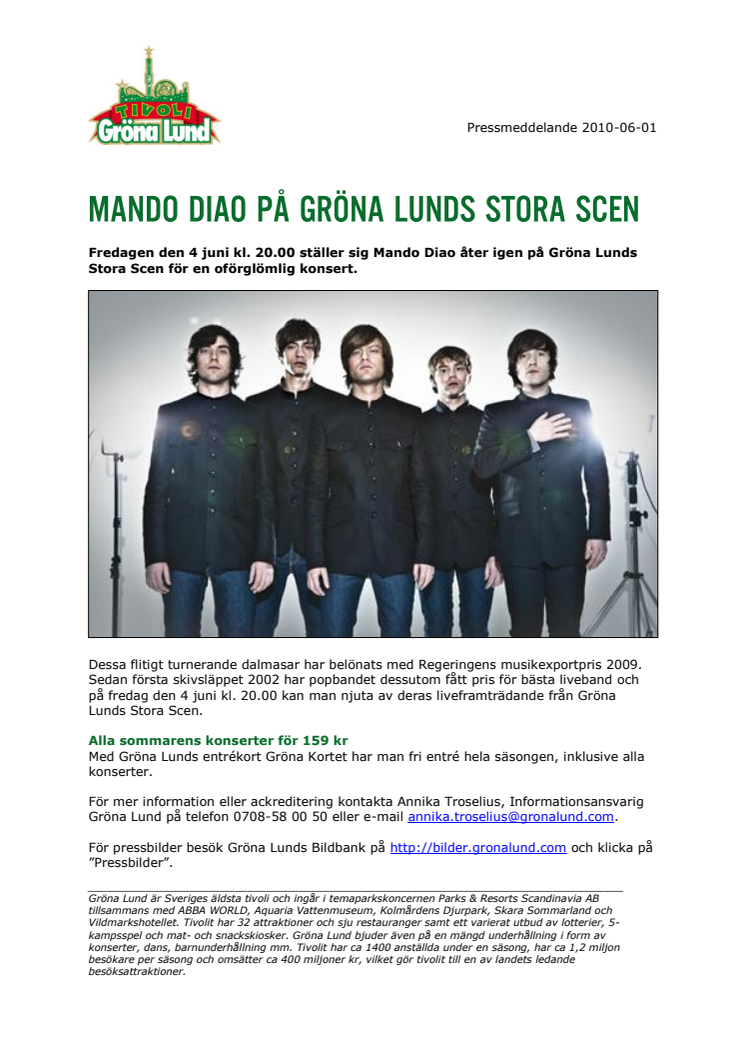 Mando Diao på Gröna Lunds Stora Scen