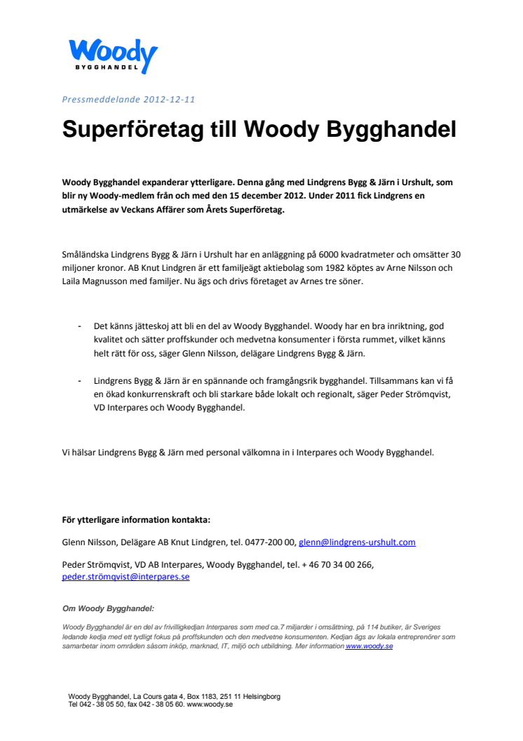 Superföretag till Woody Bygghandel