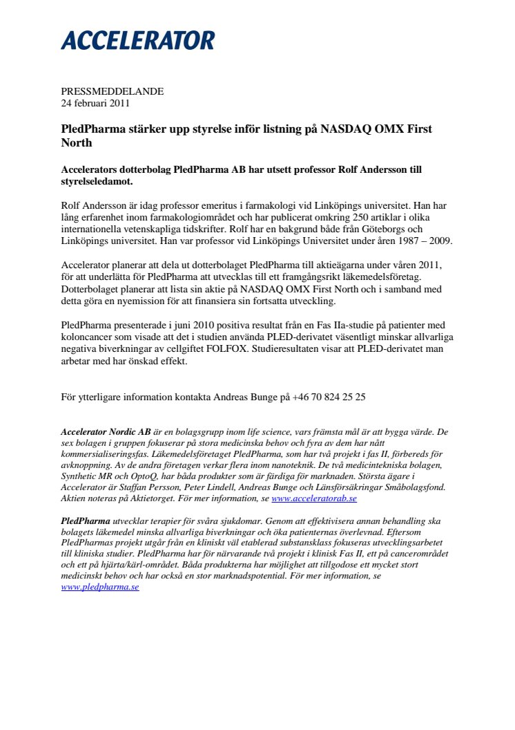 PledPharma stärker upp styrelse inför listning på NASDAQ OMX First North