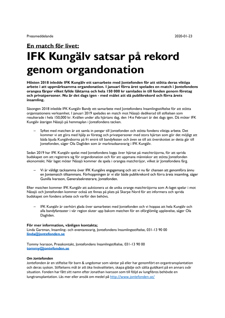 En match för livet:  IFK Kungälv satsar på rekord genom organdonation