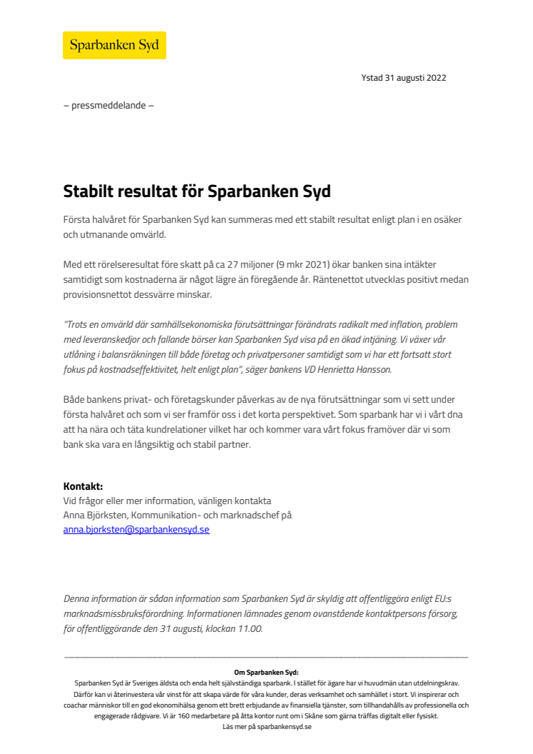 Pressmeddelande_Sparbanken Syd Delårsrapport 2022.pdf