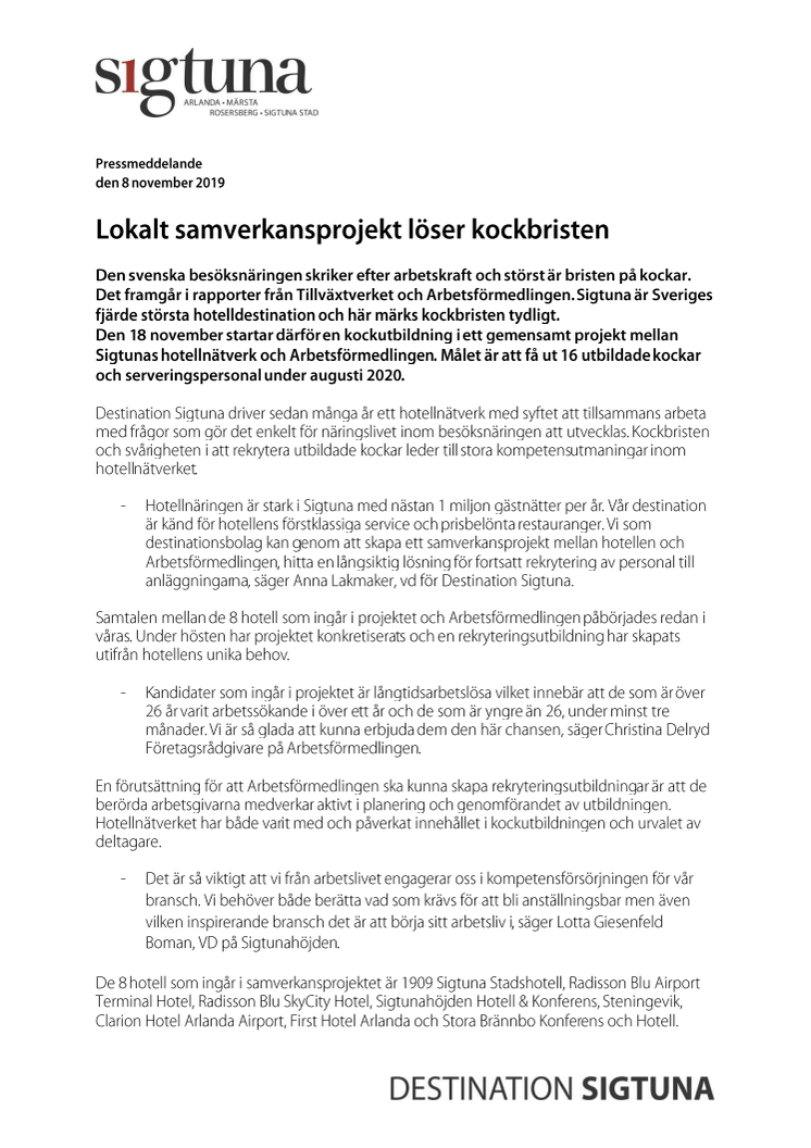 Lokalt samverkansprojekt löser kockbristen