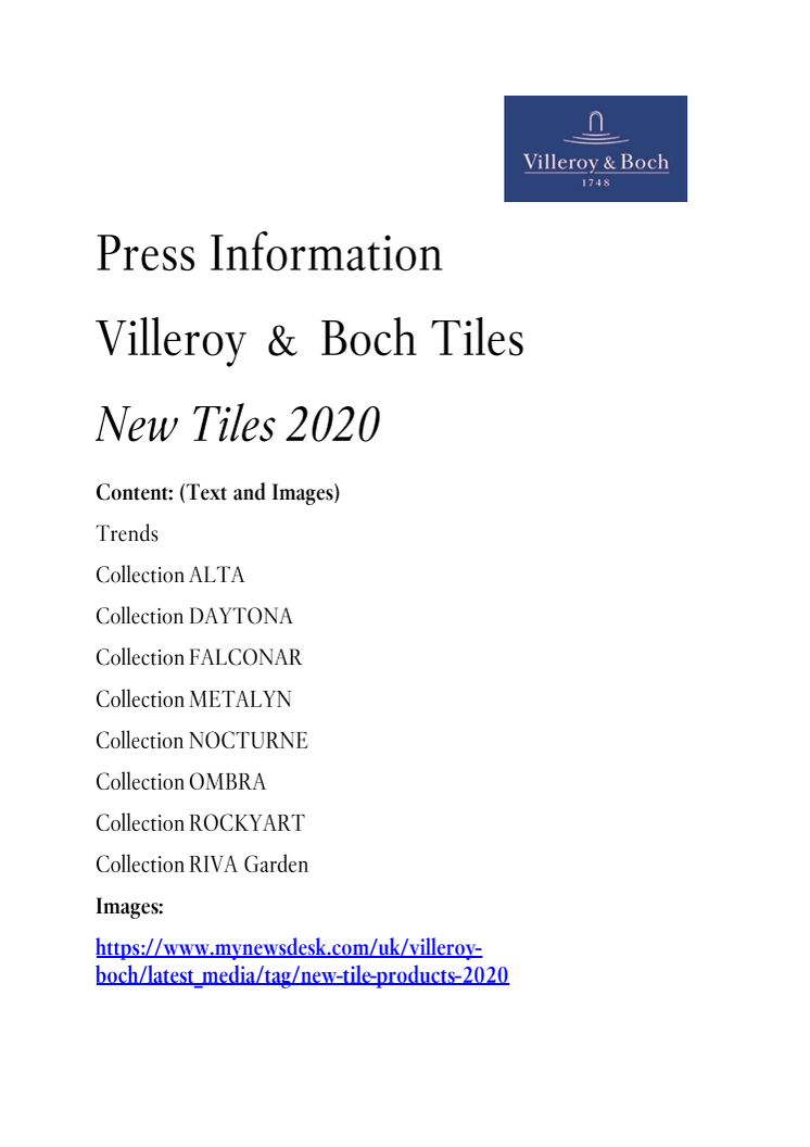 Press Information New tile products 2020