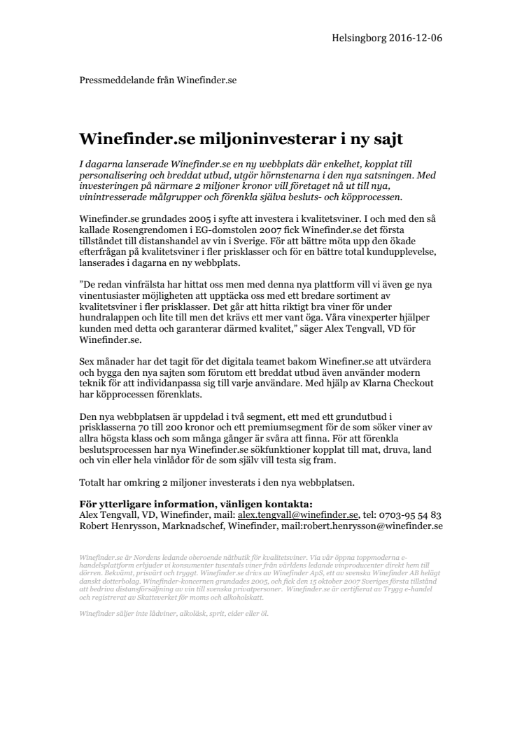 Winefinder.se miljoninvesterar i ny sajt