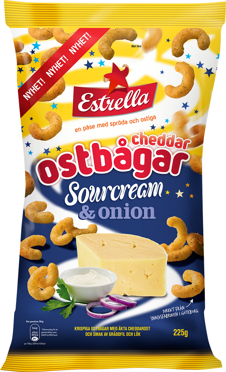 Estrella Ostbågar Cheddar med Soucream&onion 225g