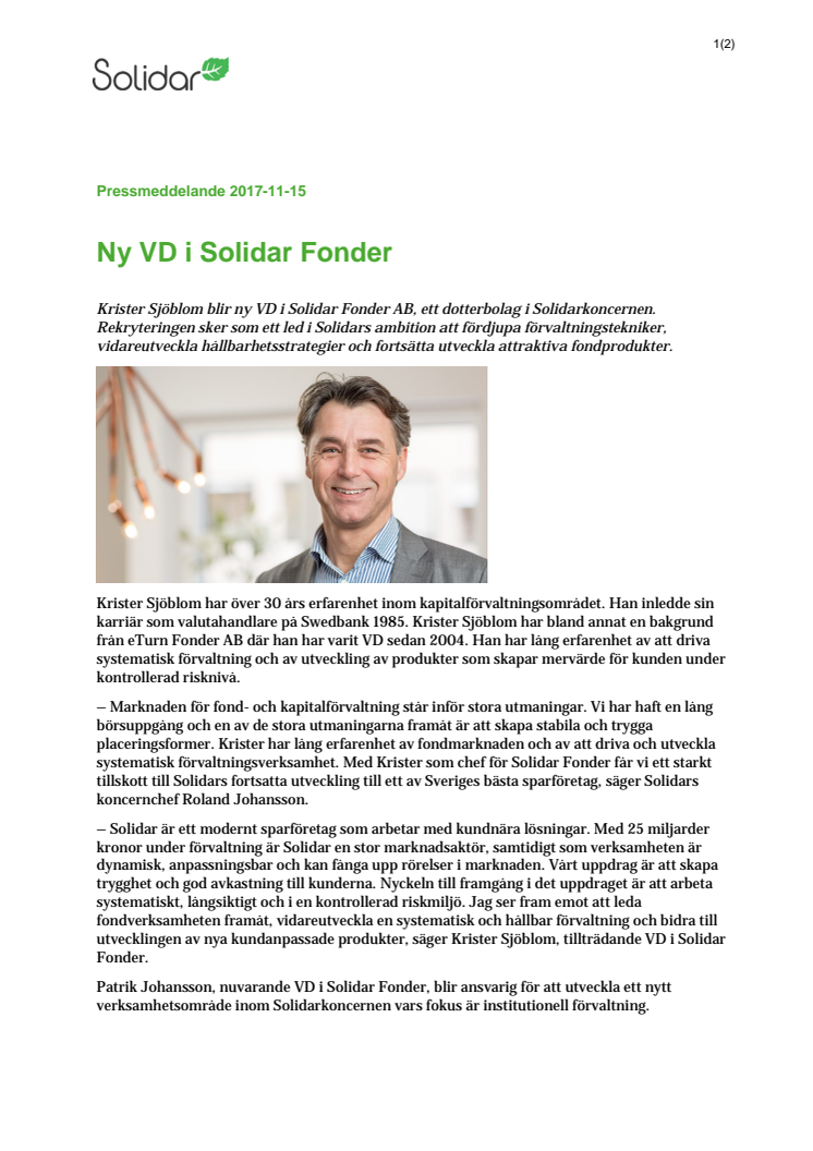 Ny VD i Solidar Fonder