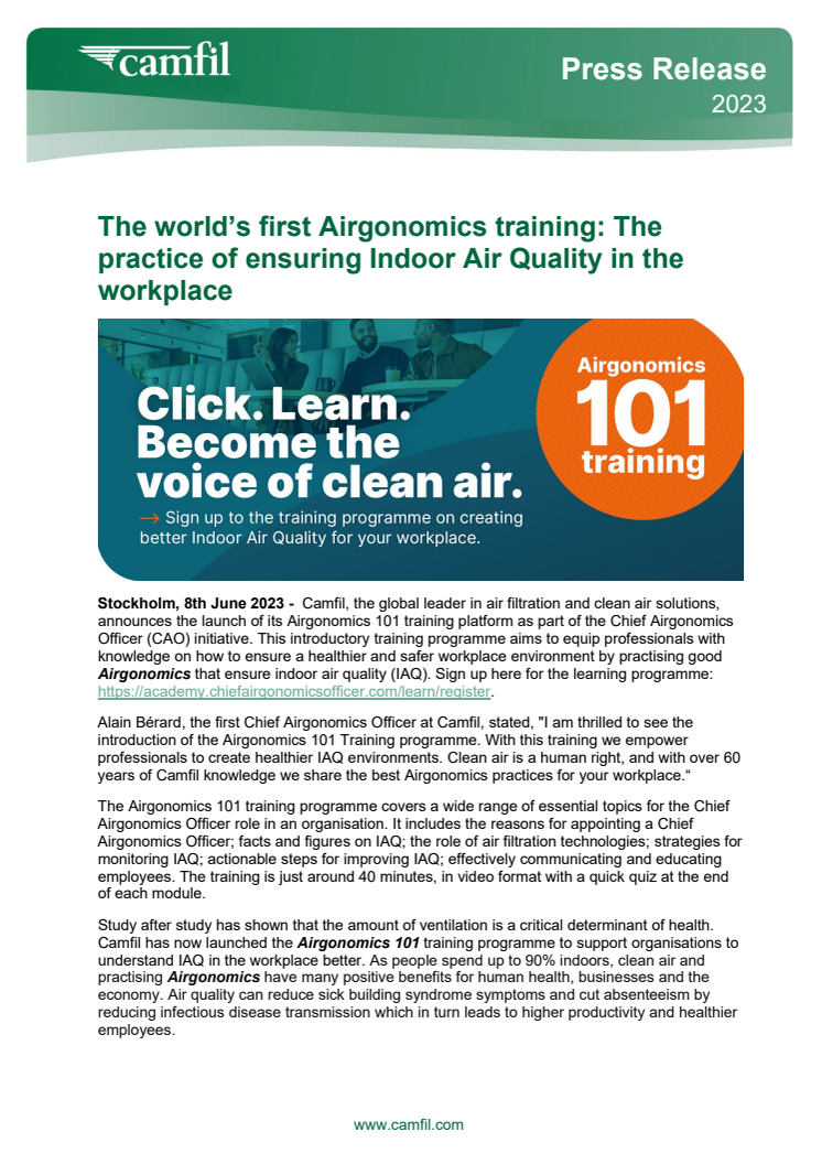 Press Release - Camfil launches the world's first Airgonomics training programme 8 June 2023 (1).pdf
