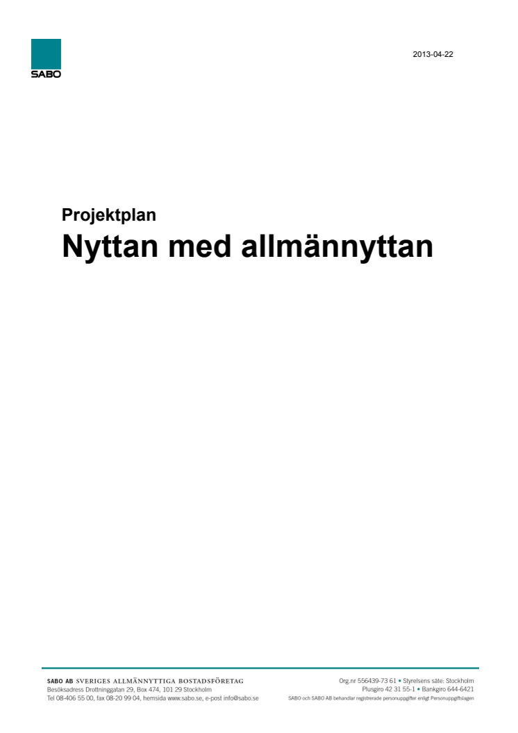 Projektplan Nyttan med allmännyttan