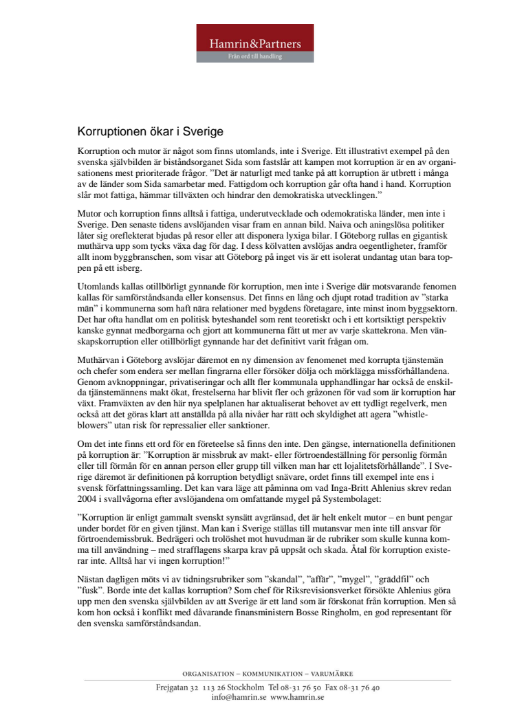 Korruptionen ökar i Sverige