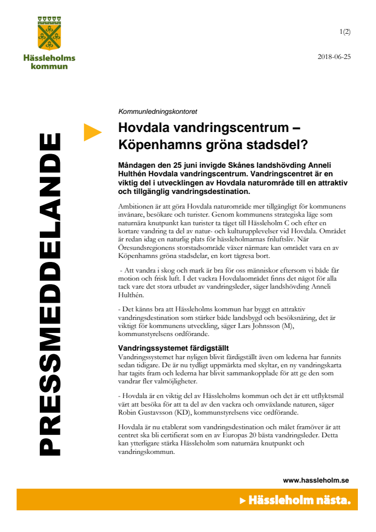 Hovdala vandringscentrum – Köpenhamns gröna stadsdel?