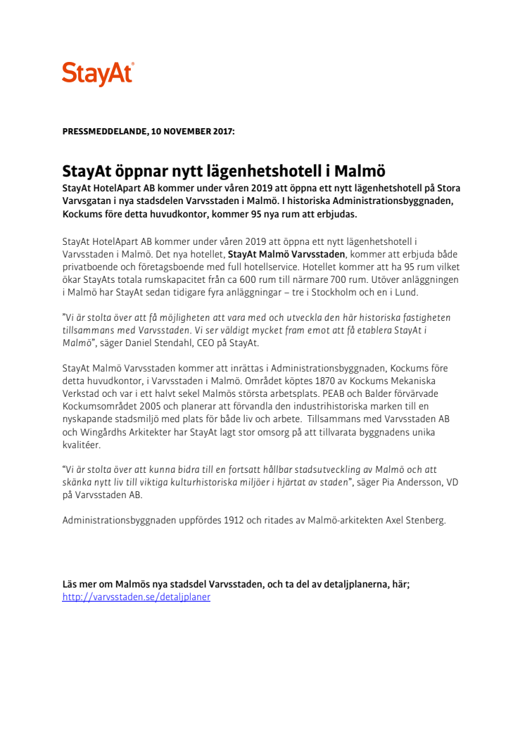 StayAt öppnar nytt lägenhetshotell i Malmö