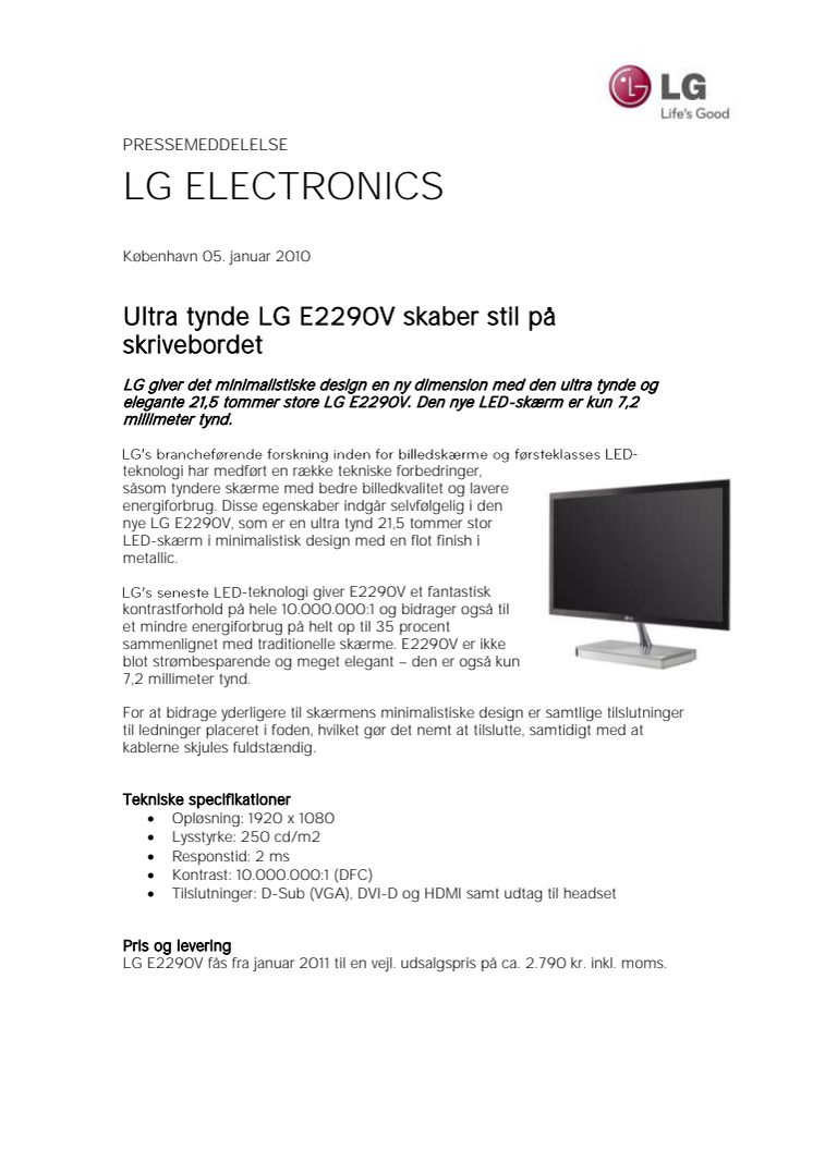 Ultra tynde LG E2290V skaber stil på skrivebordet