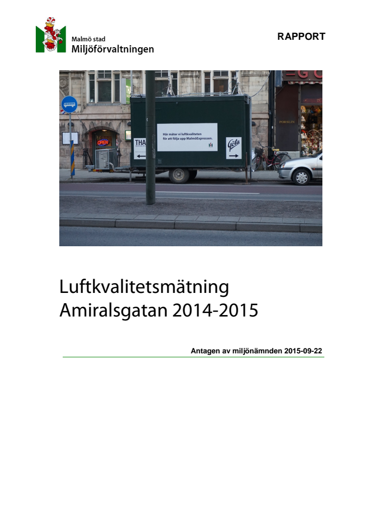 Rapport - luftkvalitetsmätning Amiralsgatan 2014-2015