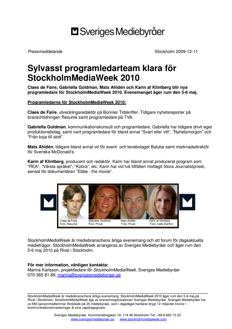 Sylvasst programledarteam klara för StockholmMediaWeek 2010