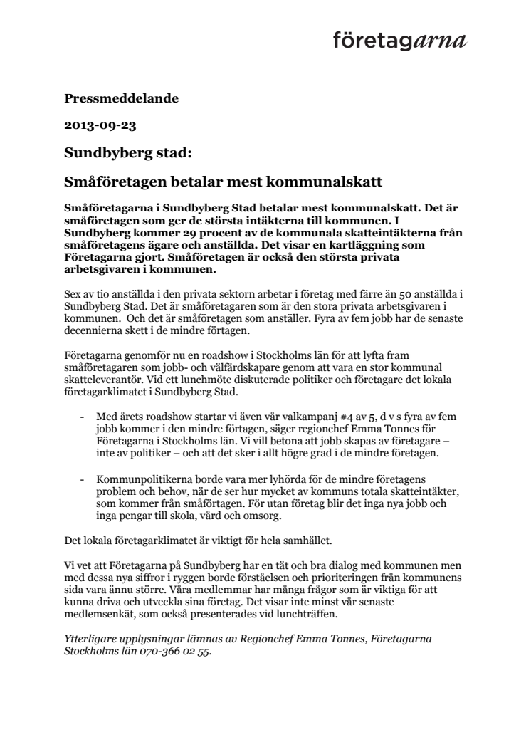 Sundbyberg stad: Småföretagen betalar mest kommunalskatt