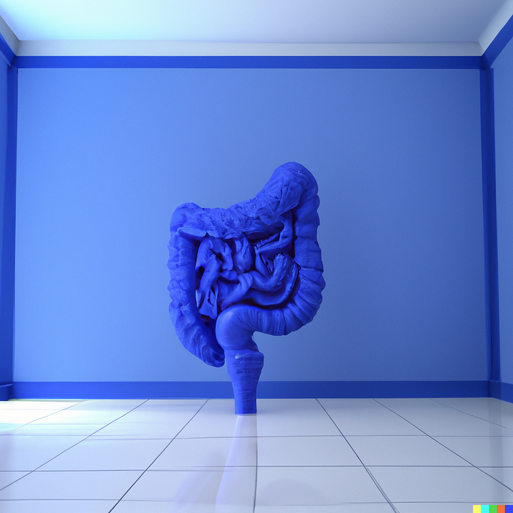 Ein Darm in einem blauen Raum. Created by AI