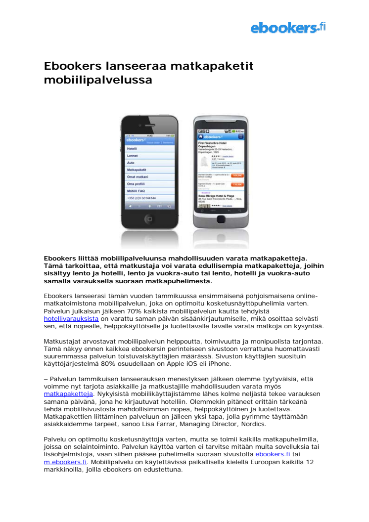 Ebookers lanseeraa matkapaketit mobiilipalvelussa