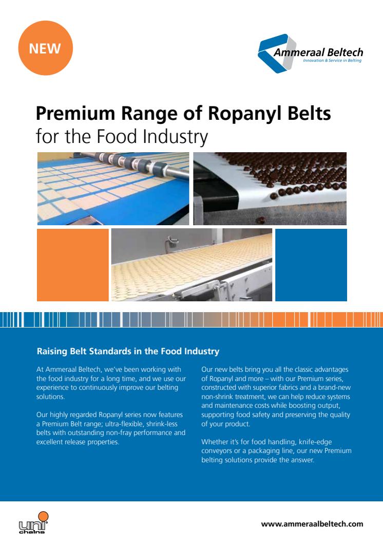 Premium Range of Ropanyl Belts till Livsmedelsindustrin.