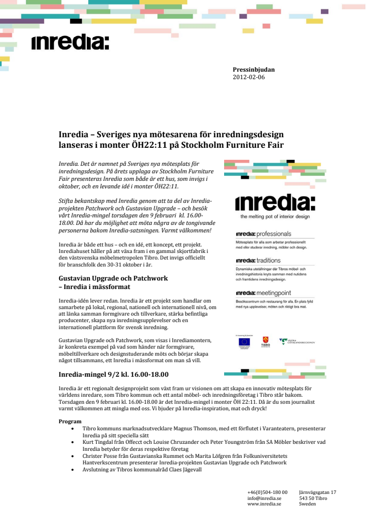Inredia - nytt centrum för inredningsdesign - lanseras på Stockholm Furniture Fair 