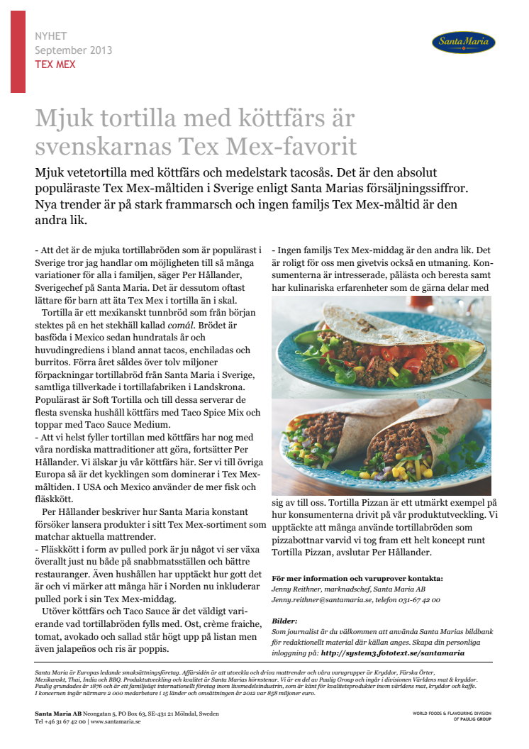 Mjuk tortilla med köttfärs är svenskarnas Tex Mex-favorit