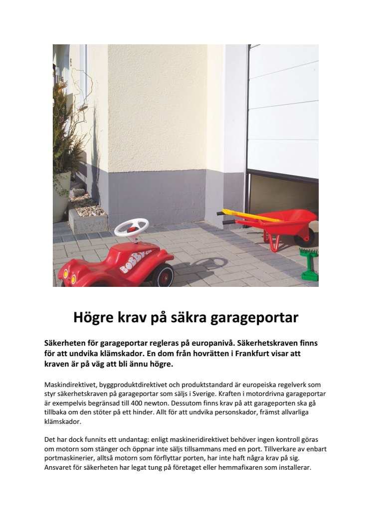 Högre krav på säkra garageportar