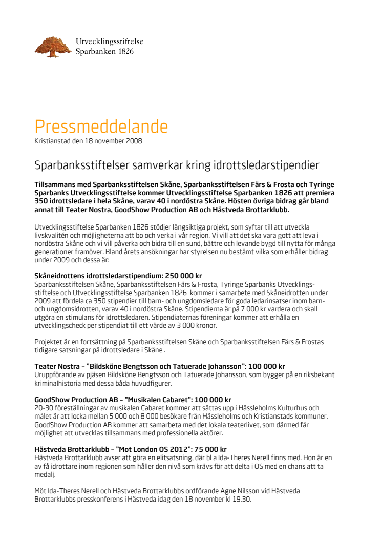Sparbanksstiftelser samverkar kring idrottsledarstipendier  