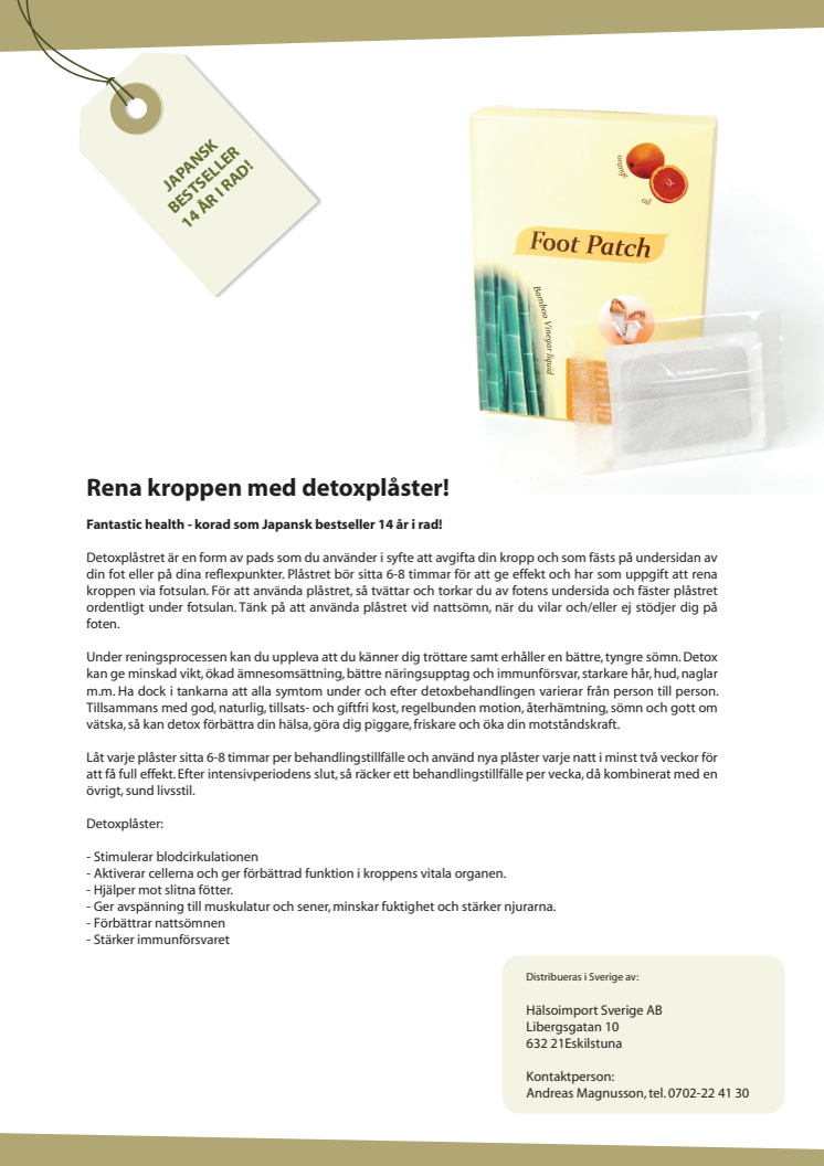 Japansk bestseller 14 år i rad - Rensa kroppen med våra nya, effektiva detoxplåster!