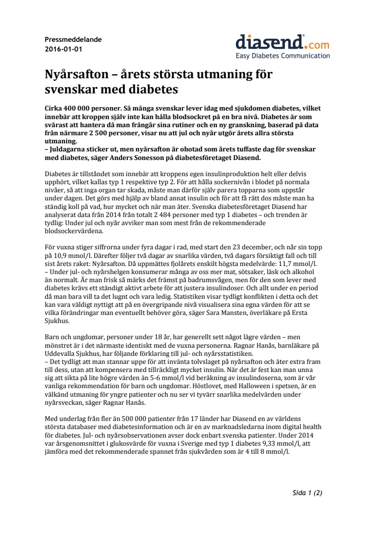 Nyårsafton – årets största utmaning för svenskar med diabetes