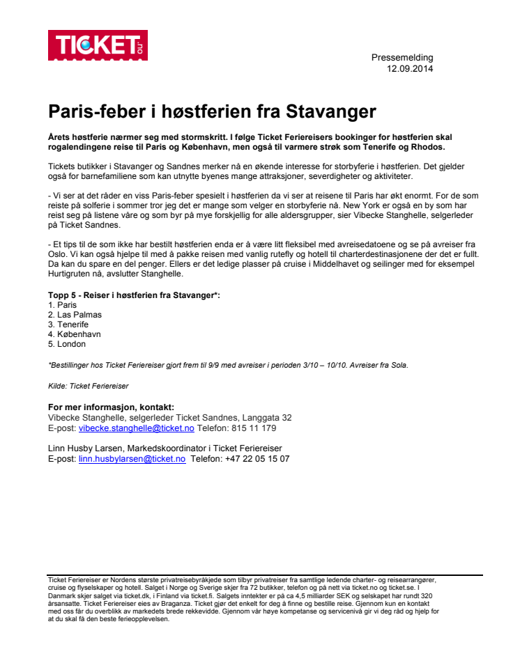 Paris-feber i høstferien fra Stavanger