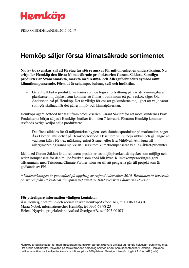 Hemköp säljer första klimatsäkrade sortimentet