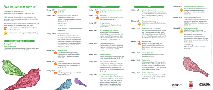 Program för aktiviteter i naturum Skrylle våren 2013