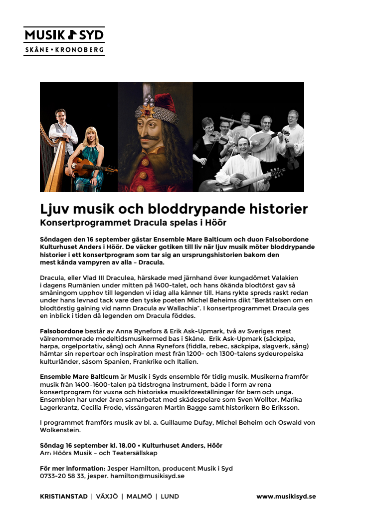 Ljuv musik och bloddrypande historier – konsertprogrammet Dracula spelas i Höör