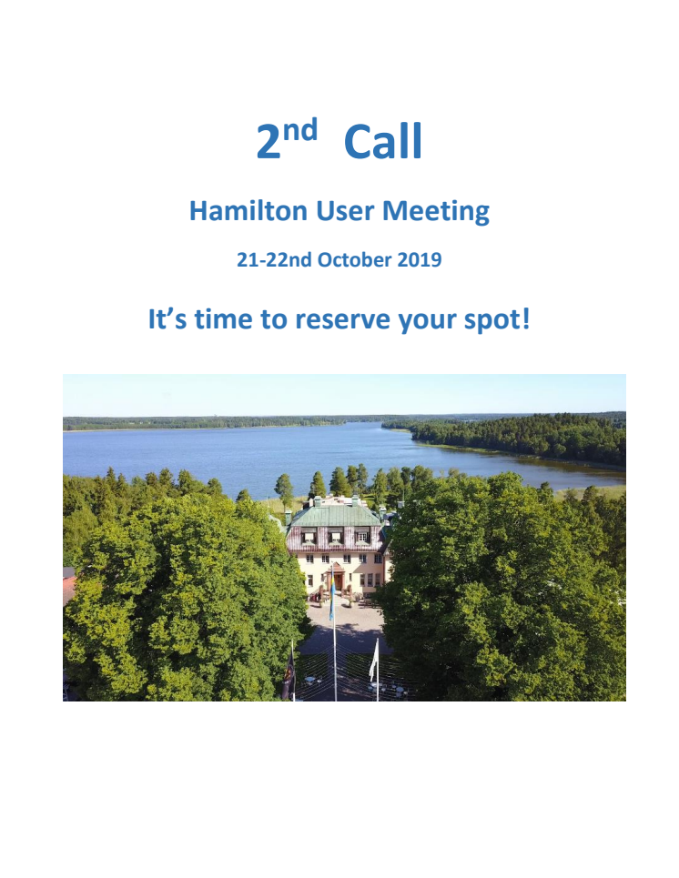 2nd call Hamilton user meeting 2019 - time to reserve your spot