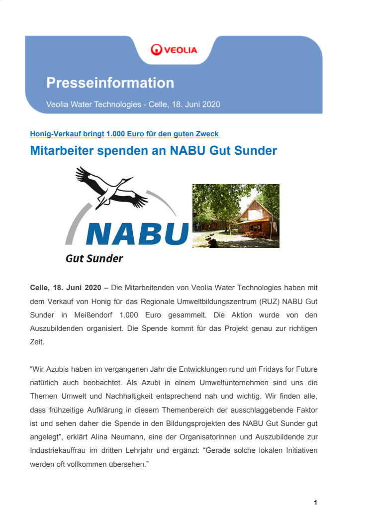 Mitarbeitende spenden an NABU Gut Sunder