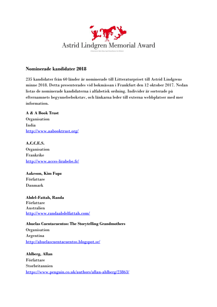 PDF med nominerade, a-ö