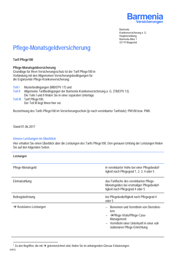 Tarifbedingungen Pflege100D