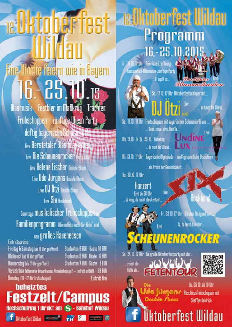 12. Oktoberfest vom 16. bis 25. Oktober 2015 auf dem Campus der Technischen Hochschule Wildau