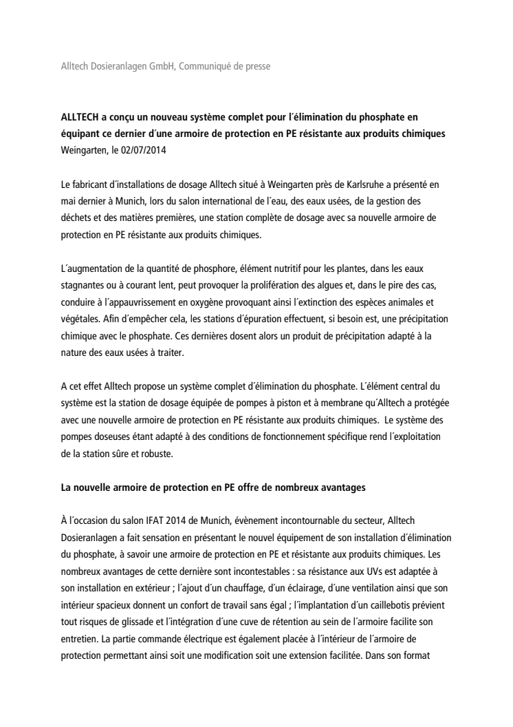 ALLTECH Communiqué de presse