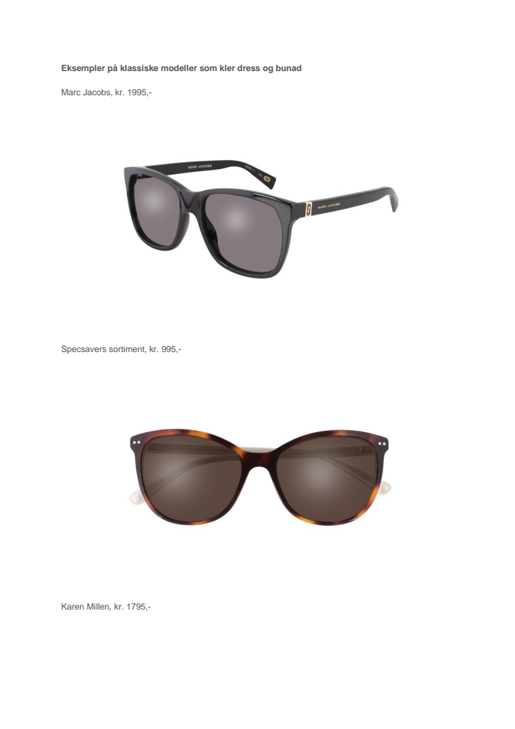 Eksempler på klassiske solbriller til bunad og dress
