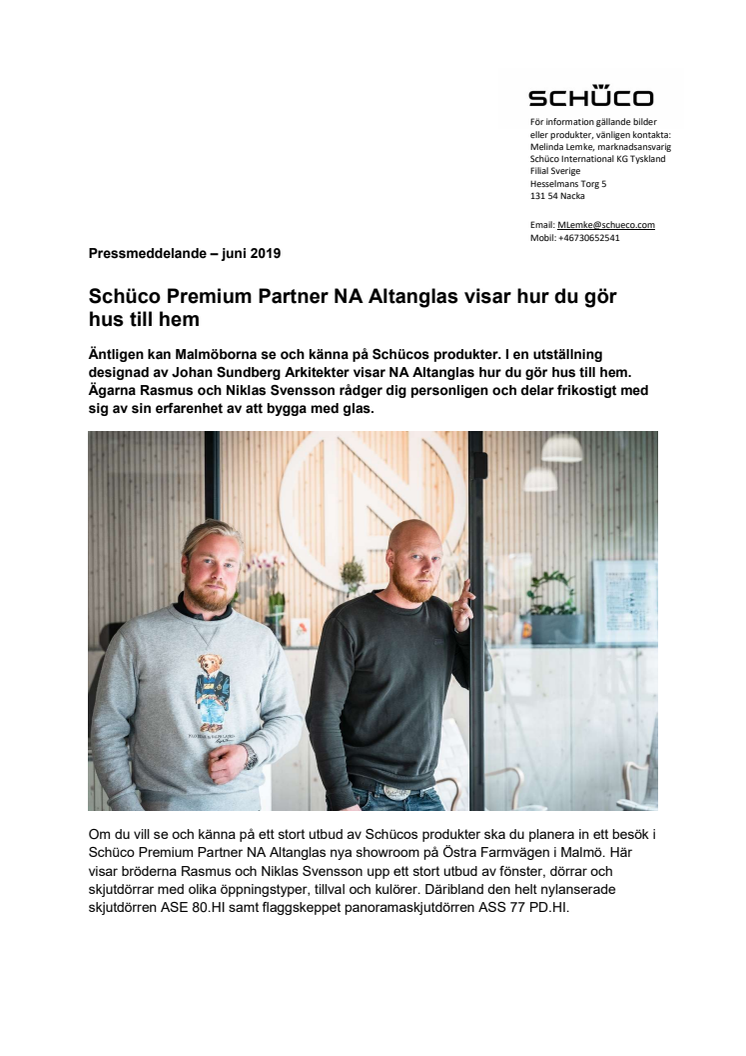Schüco Premium Partner NA Altanglas öppnar showroom i Malmö