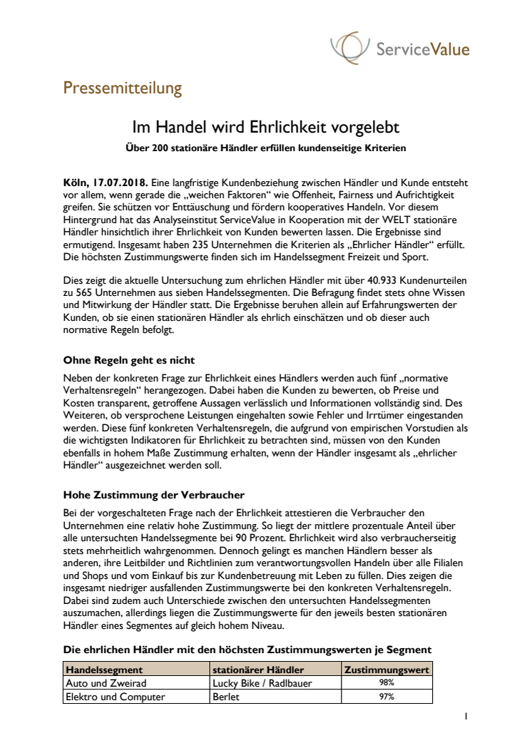 Im Handel wird Ehrlichkeit vorgelebt